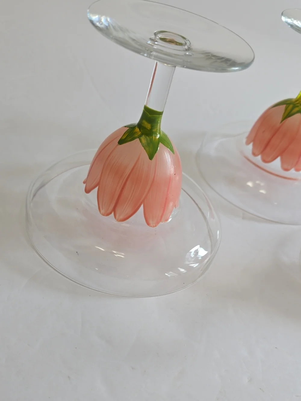 Vintage MCM Tiki Set Of 3 Handpainted Pink Tulip Margarita Stemware Glasses